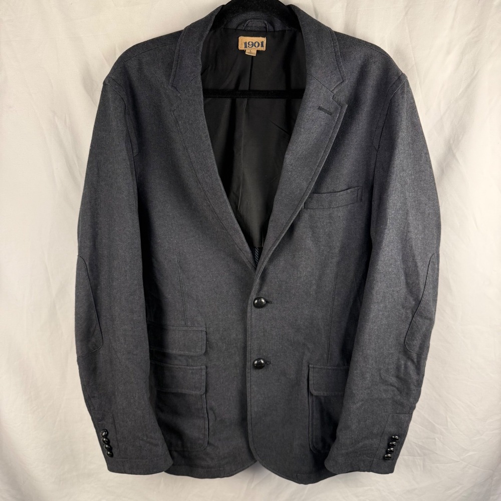 Nordstrom 1901 Men's Black Cotton Denim Casual Blazer Large Preppy Jacket Career